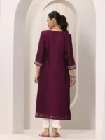 Wine Yoke Design Silk Kurta - Image 3