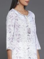 Off White Printed Cotton Straight Kurta - Image 5