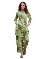 Ethnic Cotton Blend Co Ord Set | Casual Wear Pant Top Set | Fancy Co-Ord Set | Full Pair Set | Women Kurta Sets Kurtis | Women Kurta Pant Set | Coord Sets for Women | Green Top Pant Set