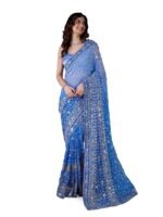 Women's Georgette Sequin Embroidery work Saree with Unstitch Blouse Piece
