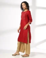 Women Straight Kurta With Yoke Embroidery - Image 4