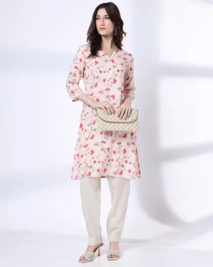 Women Lotus Floral Jaal Print Straight Kurta