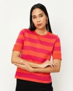 Women Striped Relaxed Fit Crew-Neck T-Shirt